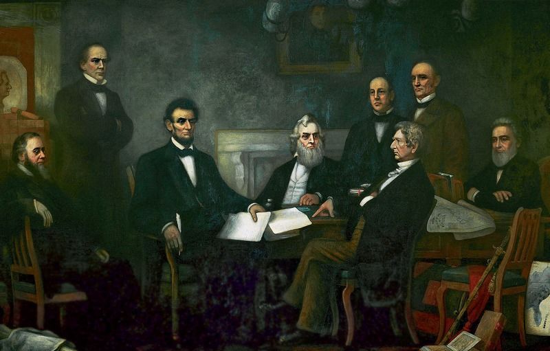 Abraham Lincoln wraz z członkami swojego gabinetu w 1864 roku. Wiele wskazuje na to, że już wtedy popadał w wywołane kiłą szaleństwo.