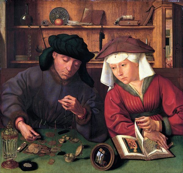 Kobiety z Brugii działały nie tylko w rzemiośle, ale i w świecie finansjery. Obraz Quentina Metsysa zatytułowany "Bankier z żoną" z 1514 roku.