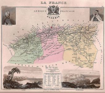 Muzułmanie na setki lat zapomnieli o krucjatach. Dopiero francuska kolonizacja Algierii zmieniła ten stan rzeczy. Na zdjęciu mapa Algierii francuskiej z lat 70. XIX w.
