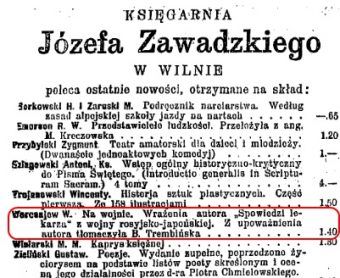 W książce Weresajewa nie podano daty jej wydania. Natomiast w 1908 roku pewna wileńska księgarnia reklamowała jako "nowość" jej polskie wydanie. Tak więc wspomnienia lekarza musiały się ukazać zaraz po wojnie rosyjsko-japońskiej (wycinek z "Kurjera Wileńskiego")