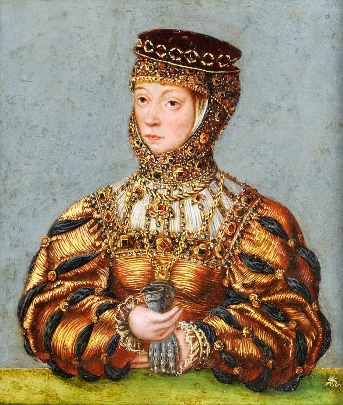 Barbara Radziwiłłówna na portrecie wykonanym w warsztacie Łukasza Cranacha młodszego niedługo po jej śmierci.