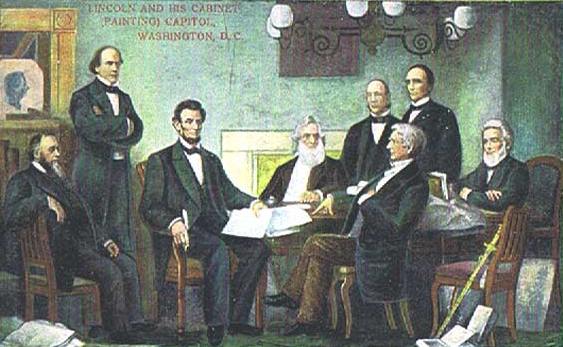 Pierwszym kociarzem w Białym Domu był Abraham Lincoln. Na ilustracji wraz ze swoich gabinetem. Ciekawe ilu z tych nobliwych panów również miało koty?