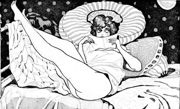 "Zaczytana". Ilustracja z przedwojennego pisma erotycznego "Nowy Dekameron".