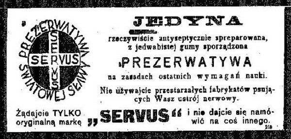 W międzywojennej prasie bez problemu można było znaleźć reklamy prezerwatyw. Tę np. zamieszczono w jednym z kieleckich dzienników na początku lat 30. (źródło: domena publiczna).