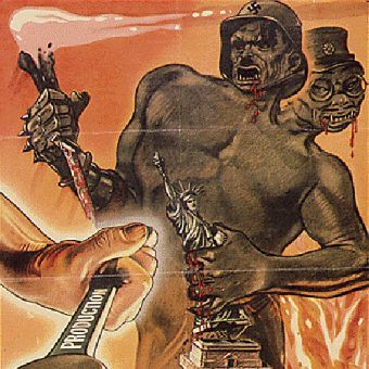 W.P. Hitler wykazał się dużą determinacją, by walczyć z tym niemieckim potworem (rys. amerykański plakat propagandowy, domena publiczna).