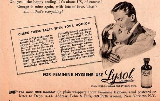 W dobie wielkiego kryzysu lysol był najpopularniejszym i najszerzej promowanym preparatem przeciwciążowym w USA. To właśnie stamtąd trafił on nad Wisłę (źródło: domena publiczna).