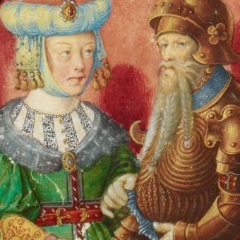 Przez długi czas uważano, że druga żona Chrobrego była córką Gejzy. Na ilustracji: książę Gejza ze swoją żoną Karoldą (domena publiczna).