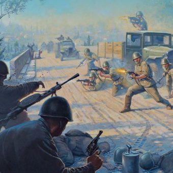 Atak na Majkop. Fragment okładki książki "Behind Soviet Lines" Davida R. Higginsa (seria Osprey).