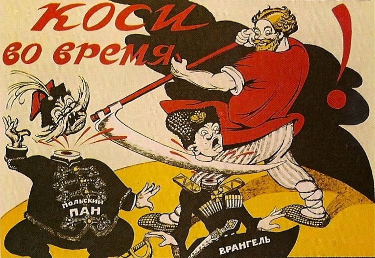 Bolszewicki plakat pokazujący, co miało czekać polskich "panów" i gen. Wrangla (źródło: domena publiczna).