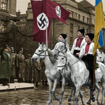Parada w Stanisławowie (dziś Iwano-Frankiwsk) na cześć Hansa Franka, październik 1941 r. (fot. domena publiczna; koloryzacja RK).