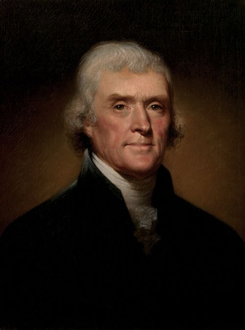 Prezydent Thomas Jefferson. To on uznał, że piratom nie należy płacić, tylko z nimi walczyć (portret autorstwa Rembrandta Peale'a; źródło: domena publiczna).