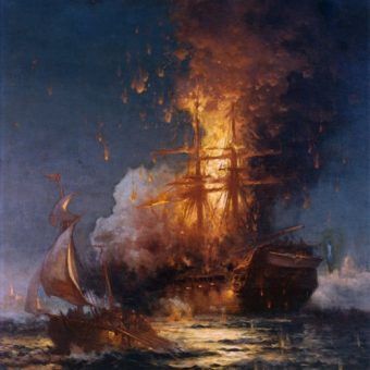 Fragment obrazu "Pożar USS Philadelphia" pędzla Edwarda Morana (źródło: domena publiczna). Fragment obrazu "Pożar USS Philadelphia" pędzla Edwarda Morana (źródło: domena publiczna).