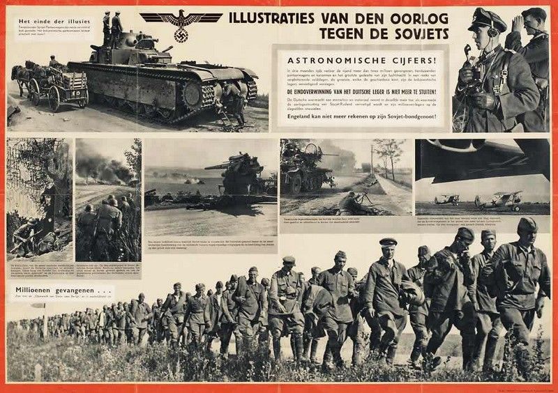 Między innymi za pomocą takich treści propagandowych zachęcano Holendrów do przyłączenia się do walki ze Związkiem Radzieckim (źródło: domena publiczna).