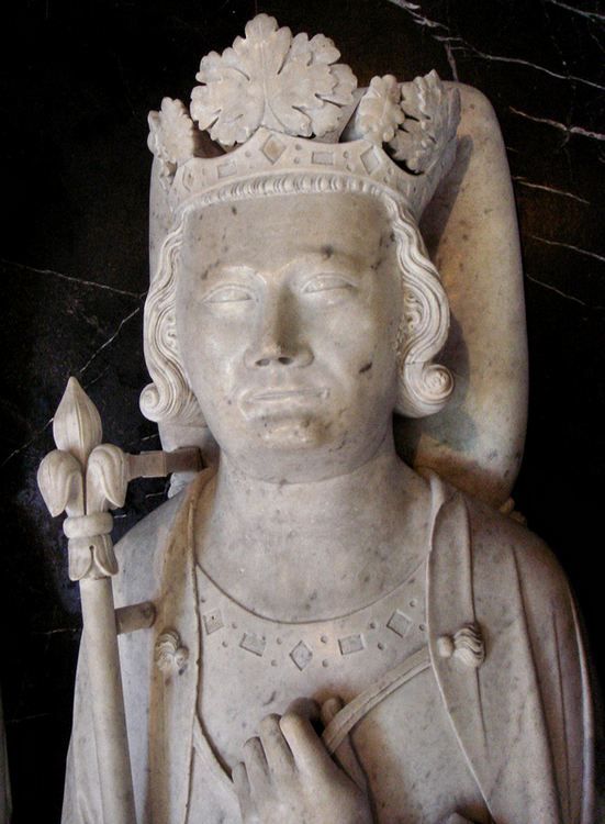 Grobowiec Filipa IV Pięknego w Saint-Denis. Ciekawe, czy autor rzeźby próbował przedstawić zadumę władcy nad losem jego potomków (fot. PHGCOM, lic. GFDL).