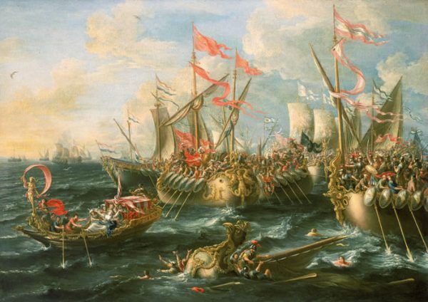 Kiedy Oktawian August rozprawił się ostatecznie z Markiem Antoniuszem w bitwie pod Akcjum, mógł również uporać się z Sekstusem Pompejuszem (na ilustracji obraz Lorenza A. Castro).