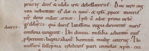 Fragment żywotu św. Wojciecha z widoczną nazwą Gyddanyzc (czwarty wiersz od góry, pierwsze słowo).