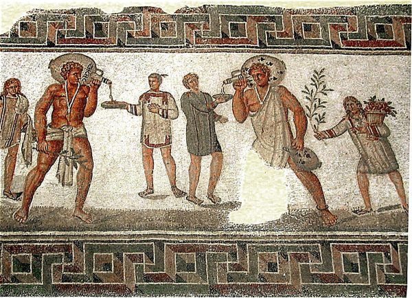 Rzymscy niewolnicy usługujący swym panom na mozaice z II w. n.e.
