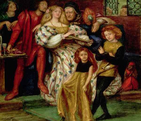 Tak XIX-wieczny artysta Dante Gabriel Rossetti wyobrażał sobie radość na papieskim dworze z zamordowania drugiego męża Lukrecji. Wbrew temu wizerunkowi papieska córka nie cieszyła się ze śmierci Alfonsa (źródło: domena publiczna).
