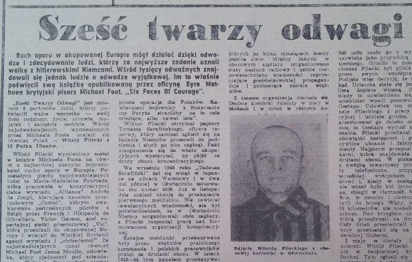 Sześć twarzy odwagi - pierwszy pozytywny artykuł o Pileckim w powojennej prasie.