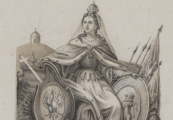 Księżna Dobrawa w wyobrażeniu Michała Stachowicza – litografa tworzącego w epoce romantyzmu. Ilustracja pochodzi z książki "Żelazne damy".