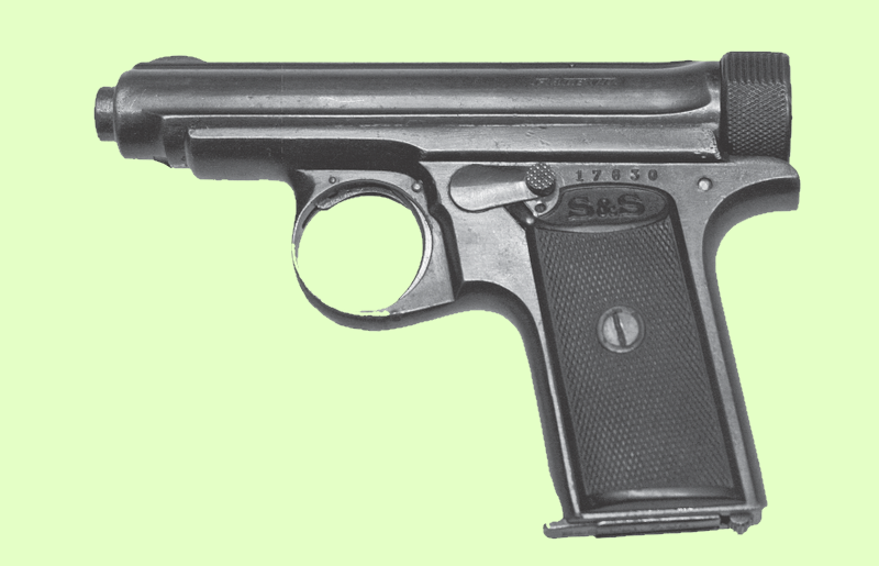 Pistolet Sauer M1913 – typowa broń wykorzystywana m.in. do egzekucji wyroków wydawanych przez sądy Polskiego Państwa Podziemnego. Zdjęcie i podpis pochodzą z „Wielkiej Księgi Armii Krajowej” (Znak Horyzont 2015).