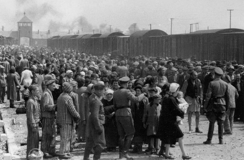 Aby mieć szanse na przetrwanie, już w pierwszych dniach pobytu w obozie należało wypracować „szósty zmysł, wykrywający zagrożenie”. Na zdjęciu selekcja nowo przybyłych więźniów do obozu w Birkenau (źródło: domena publiczna).