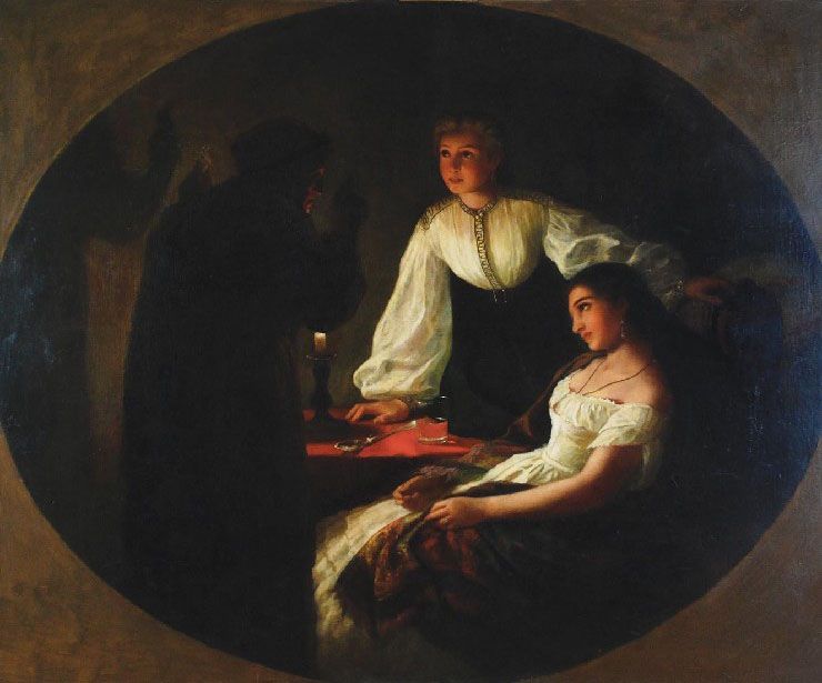 Ostatnia noc w roku pod wieloma względami przypominała Andrzejki. Obraz Henryka Siemiradzkiego "Noc Świętego Andrzeja" z 1867 roku (źródło: domena publiczna).