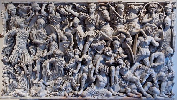 Walka Gotów z Rzymianami. Płaskorzeźba z III wieku n.e. (domena publiczna).