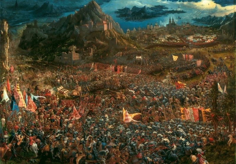 Pokonanie wojska Dariusza III pod Issos otwarło Aleksandrowi drogę do Egiptu. Na ilustracji bitwa na obrazie autorstwa Albrechta Altdorfera (źródło: domena publiczna).
