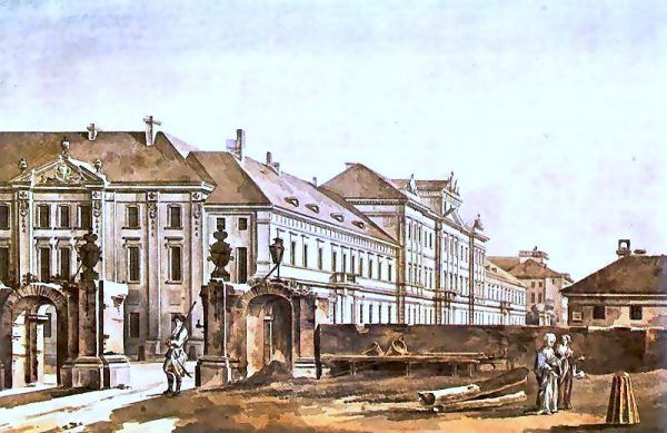 Nauka Marcina Lubomirskiego zaczęła się całkiem niepozornie - od Collegium Nobilium. Akwarela Zygmunta Vogla z 1788 roku (źródło: domena publiczna).