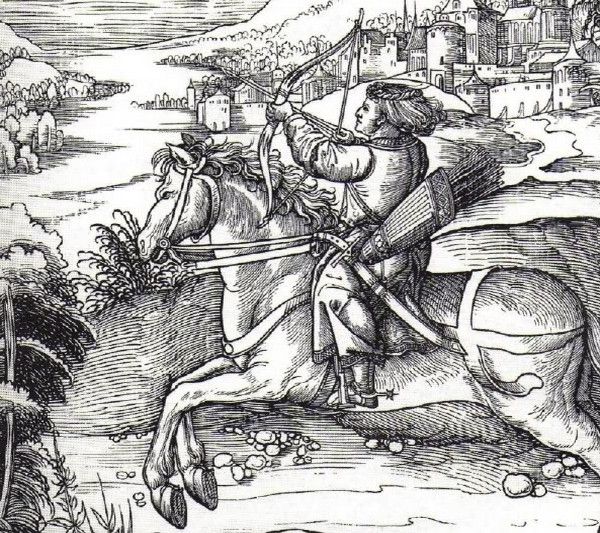 A łucznictwo wydawało się takim bezpiecznym hobby... Drzeworyt Albrechta Dürera przedstawiający polującego księcia Maksymiliana Habsburga (źródło: domena publiczna).