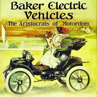 Plakat reklamujący jeden z samochodów elektrycznych firmy Baker Motor Vehicle (źródło: domena publiczna).