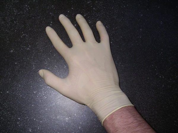 Fragment lateksowej rękawiczki, znaleziony w dłoniach księdza, wskazywał na udział kobiety w tej zbrodni. Organy ścigania nie poszły jednak za tym tropem. Przypadek? (fot. — Melkom, lic. CC BY-SA 3.0)