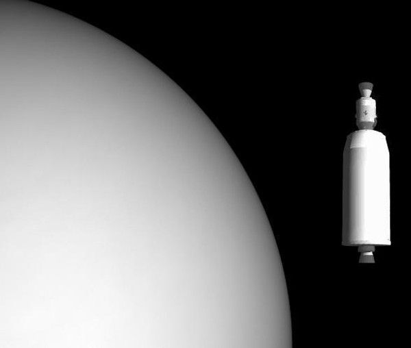 Artystyczna wizja załogowego statku kosmicznego, jaki miał przelecieć w pobliżu Wenus w ramach Apollo Applications Program (rys. KillOrDie, CC BY-SA 4.0).