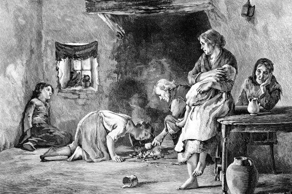 Zaraza ziemniaczana, dla ludności ubogiej Irlandii, była właściwie wyrokiem śmierci (źródło: domena publiczna).