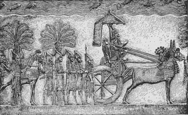 Płaskorzeźba przedstawiająca króla Sennacheryba na czele swoich wojsk (źródło: domena publiczna).
