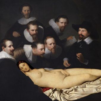 XIX-wieczni mężczyźni tylko myśleli o tym, jak wyciąć kobiecie narządy intymne (montaż "Lekcji anatomii doktora Tulpa" Rembrandta oraz "Śpiąca Wenus" Giorgionego; domena publiczna).