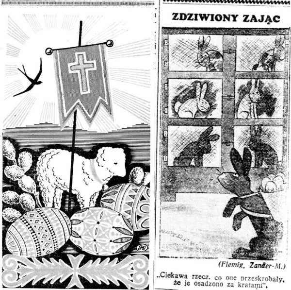 Okolicznościowe wielkanocne grafiki wydrukowane w "Nowym Kurierze Warszawskim".