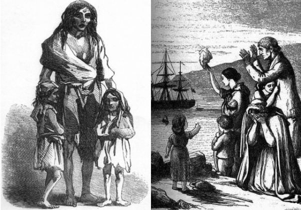 Klęska głodu z lat 1845-1849 kosztowała życie około miliona Irlandczyków, drugie tyle musiało opuścić wyspę, emigrując głównie do Stanów Zjednoczonych (źródło: domena publiczna).