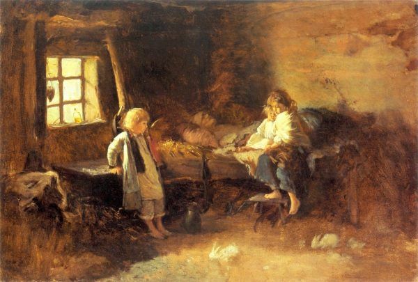 W drugiej połowie XIX-wieku w Galicji głód zabijał nawet 50 tysięcy osób rocznie! Na ilustracji obraz Aleksandra Kotsisa "Matula pomarli" (źródło: domena publiczna). 