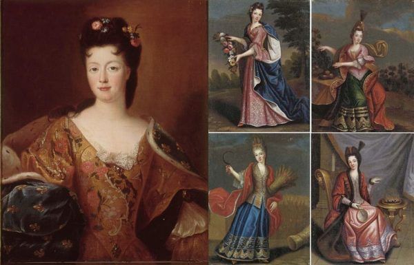 Nie tylko bratanica Elżbieta Charlotta (po lewej) była według Ludwika XIV zbyt dobrą partią, by oddawać ją Sobieskim. Również cztery córki jego dalekiego krewnego Henryka Juliusza Kondeusza (po prawej na ilustracji Pierre'a Goberta) były według niego zbyt dobrze na to urodzone (źródło: domena publiczna).