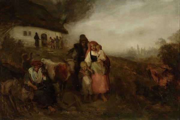 Galicyjscy chłopi w XIX wieku egzystowali na skraju śmierci głodowej. Na ilustracji obraz obraz Aleksandra Kotsisa "Bez dachu" (źródło: domena publiczna).