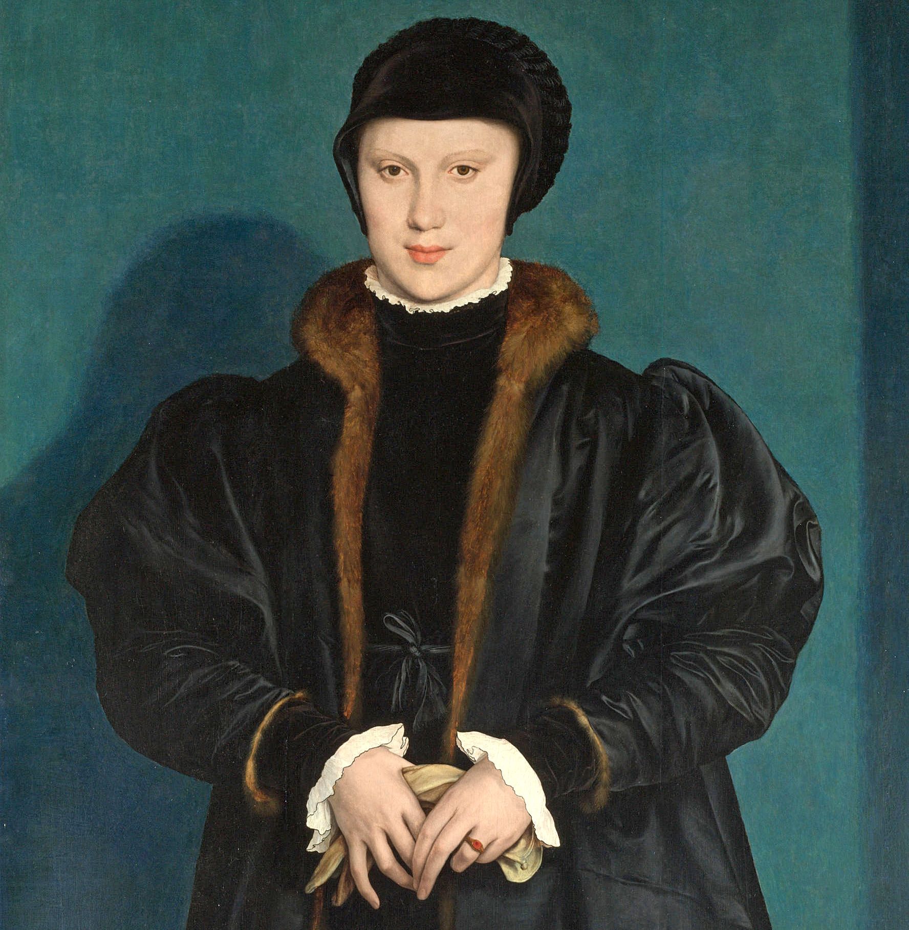 Gdy Henryk VIII zobaczył tę podobiznę księżnej Mediolanu, z miejsca się w niej zakochał. Jednak ani ona, ani jej rodzina, nie mieli ochoty na angielski mariaż. Kilka lat później dziewczyna została księżną Lotaryngii. Krystyna mediolańska, z domu księżniczka duńska, na obrazie Hansa Holbeina z 1538 roku (źródło: domena publiczna).