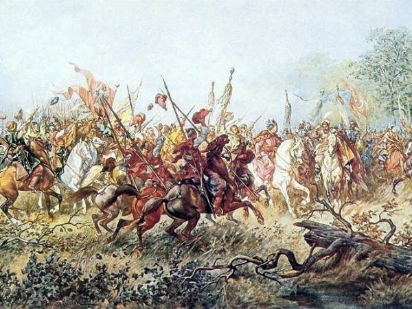 W bitwie pod Korsuniem 26 maja 1648 roku wojska koronne poniosły druzgocącą klęskę. Choć przeciwnik miał zdecydowaną przewagę liczebną, wszyscy i tak byli przekonani, że główną przyczyną przegranej było pijaństwo hetmana Potockiego. Obraz Juliusza Kossaka, przedstawiający spotkanie Chmielnickiego z Tuhaj Bejem pod Korsuniem (źródło: domena publiczna).
