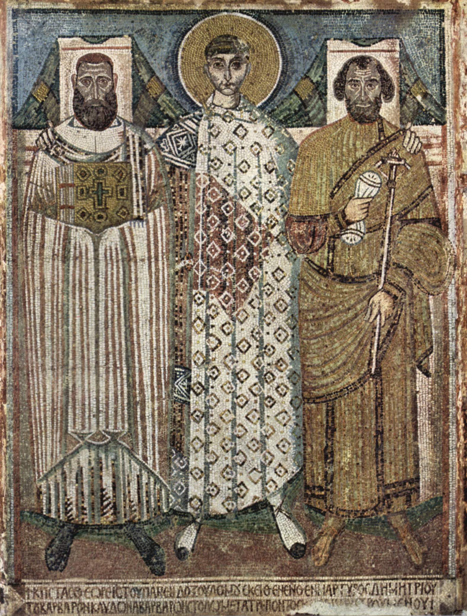 Mozaika przedstawiająca Dymitra z Salonik. Przykład bizantyjskiej sztuki z przełomu VII i VIII wieku (źródło: domena publiczna).