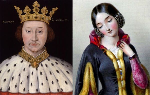Król Ryszard II i "przyczyna" jego szaleństwa - Anna Luksemburska, królewna czeska z dużą domieszką polskiej krwi (źródło: domena publiczna).