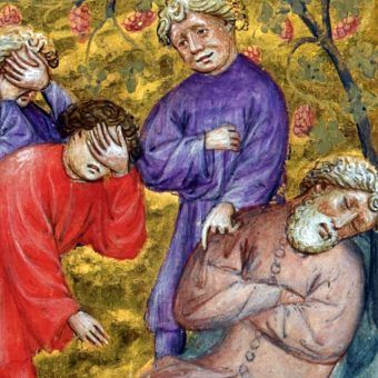 I jak tu traktować poważnie takie przydomki... Ilustracja z XIV-wiecznej niderlandzkiej Biblii Pauperum przedstawiająca synów Noego, oglądających obnażonego ojca (źródło: domena publiczna). I jak tu traktować poważnie takie przydomki... Ilustracja z XIV-wiecznej niderlandzkiej Biblii Pauperum przedstawiająca synów Noego, oglądających obnażonego ojca (źródło: domena publiczna).