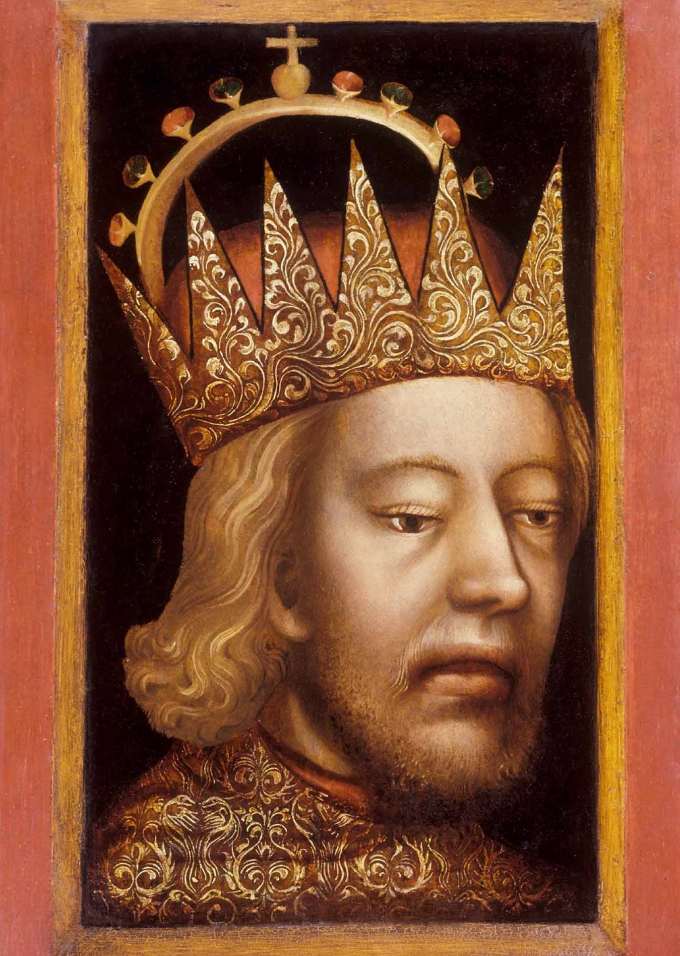 Rudolf IV Fundator na jednym z najstarszych samodzielnych portretów w sztuce europejskiej przedstawiony w czapce arcyksiążęcej. Od razu widać z twarzy, że to Habsburg... (źródło: domena publiczna).