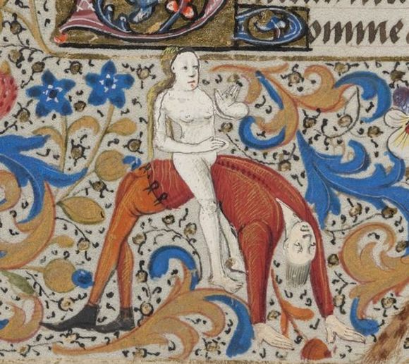 Czy takie zakazane igraszki marzyły się średniowiecznym małżonkom? Francuskie godzinki z XV wieku (źródło: domena publiczna).