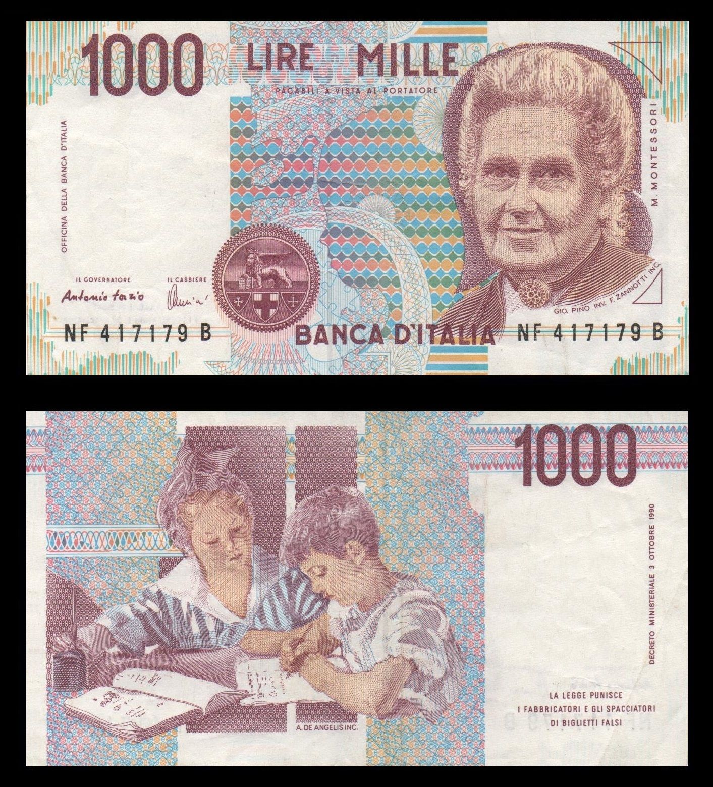 Maria Montessori - w uznaniu za swe zasługi - trafiła nawet do włoskich portfeli (skan: F l a n k e r, lic. CC BY-SA 3.0).